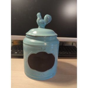Rooster Dry Goods Teal Canister Jar Kitchen Farmhouse Home Essentials, Sm Chip